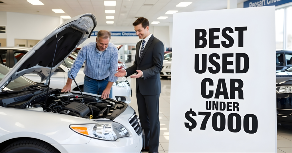 Best Used Cars Under $7,000 in the USA (2026 Buyer’s Guide)Used 2013 Hyundai Elantra on display in a car showroom, highlighting an affordable and reliable used car option under $7,000 in the USA.Man inspecting a used 2013 Hyundai Elantra at a car dealership showroom in the USAAffordable used Hyundai Elantra 2013 parked in a modern car showroomBest used cars under $7,000 featuring a 2013 Hyundai ElantraPre-owned Hyundai Elantra 2013 displayed at a used car dealer